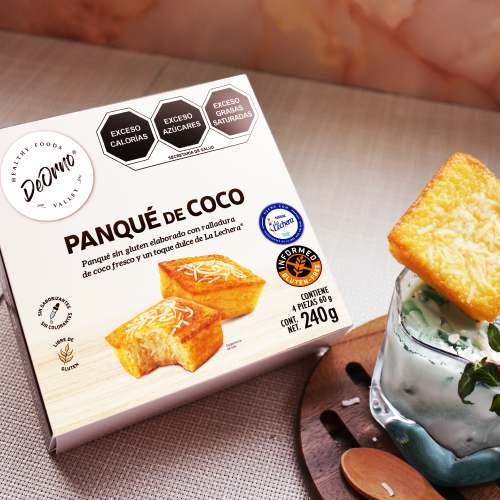 Panqué de COCO sin gluten. Presentación retail, 60g.